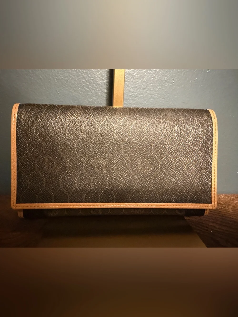 Dior Dark Brown Long Wallet with Tan Trim